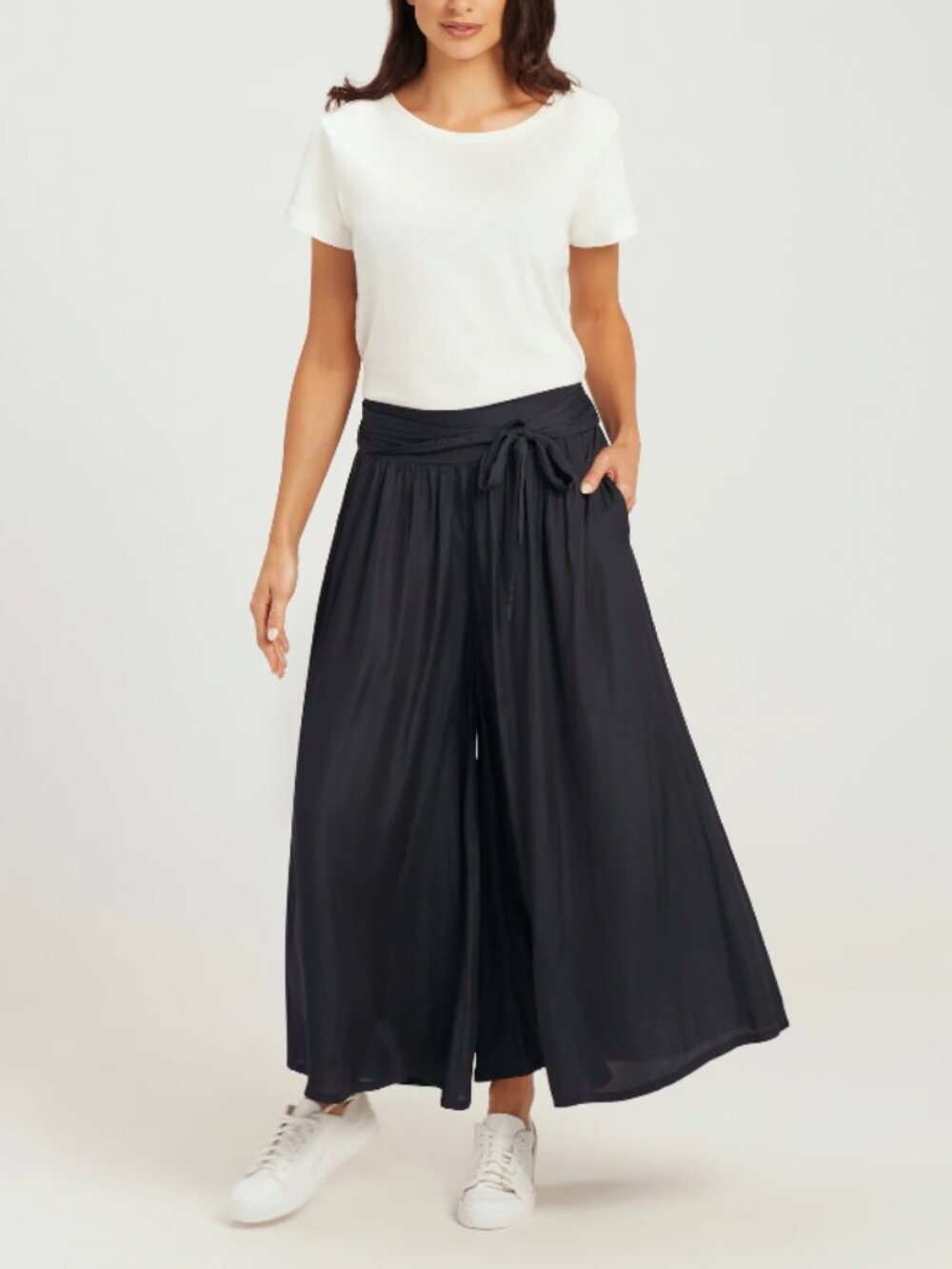 ⁠LiL Australia Skirt Pants Navy Belted Wide Leg Palazzo Flowy NWOT Boho Chic Con